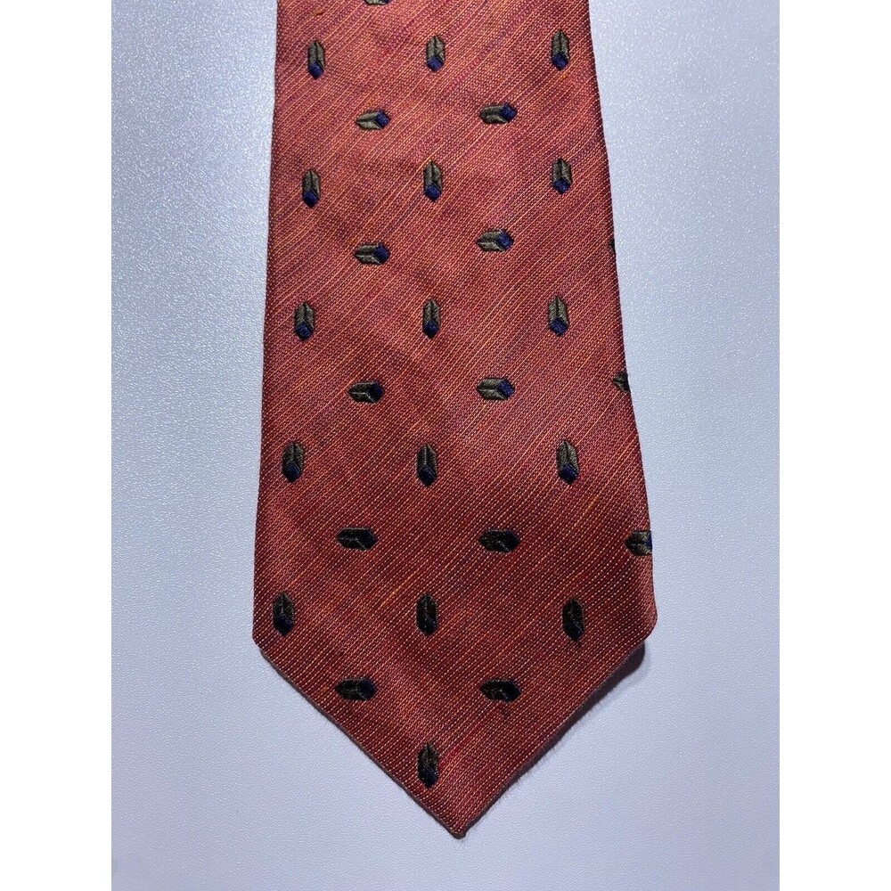 Ermenegildo Zegna Necktie Mens Coral Red Silk Linen Kilgore Trout‎ Italy Geo